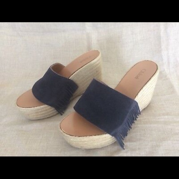 Chloe Espadrille Sandals Wedge Suede Blue Platform